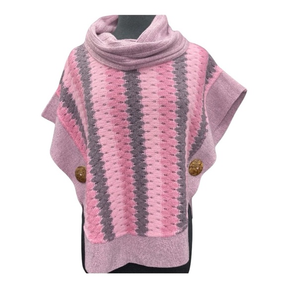 Marko's Sweater pink Knit cowl Neck cropped Striped Poncho Sweater One size - Picture 1 of 8